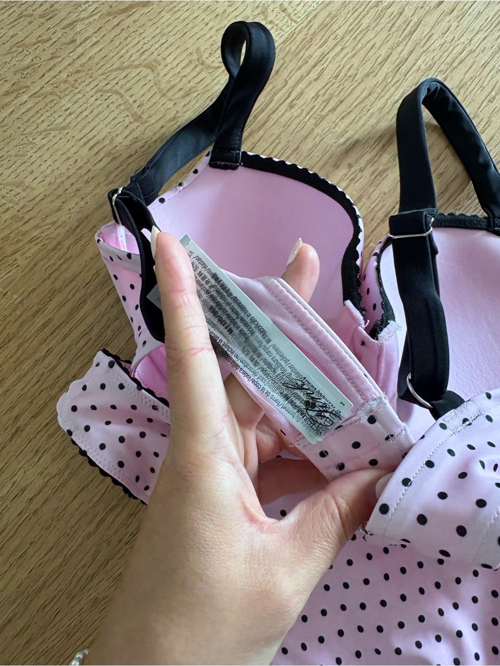 Pink Polka Dot Bikini Set with Black Trim - Picture 5 of 5